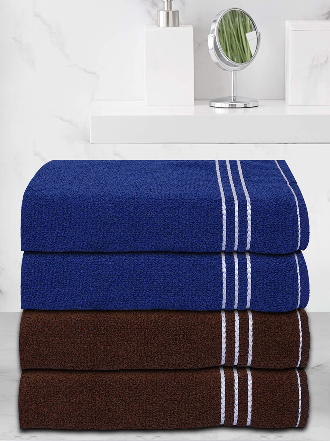 

Kuber Industries Brown & Blue Set Of 4 Pure Cotton 400GSM Super Absorbent Bath Towels