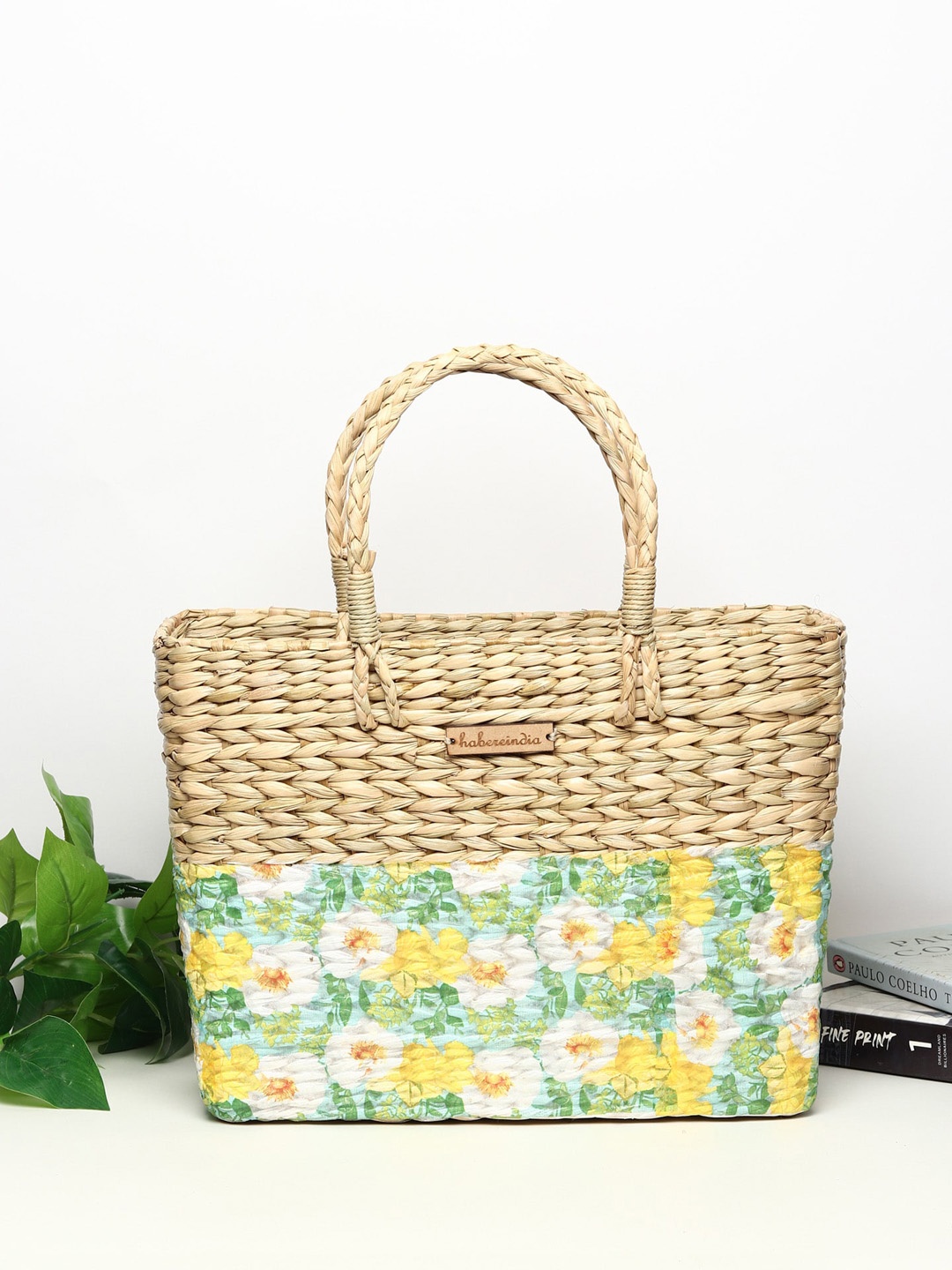 

HABERE INDIA Beige Floral Shopper Tote Bag
