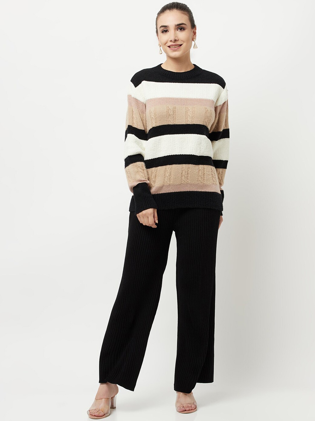 

Knitstudio Women Black & White Striped Co-Ord Set