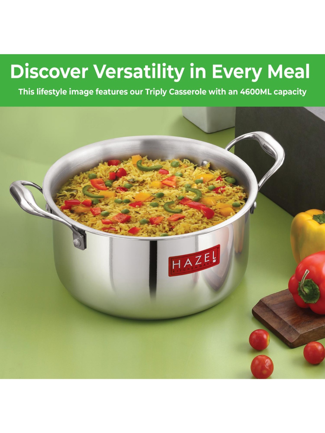 

HAZEL Tri-Ply Stainless Steel Induction Bottom Tope with Handle Cookware 4.6 Ltrs, Silver