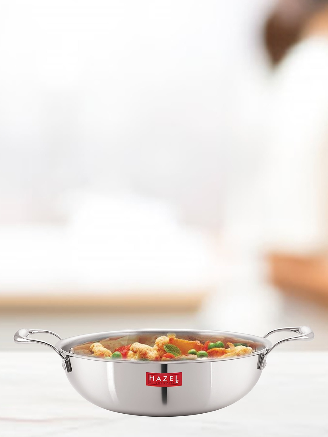 

HAZEL Stainless Steel Induction Bottom Kadhai with Lid 1.2 L, Silver
