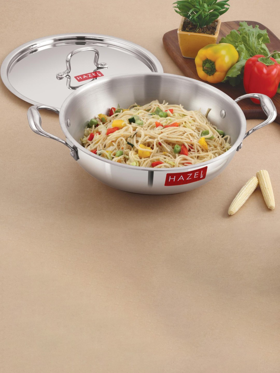 

HAZEL Tri-Ply Stainless Steel Induction Bottom Kadhai with Lid 3 Ltrs, Silver