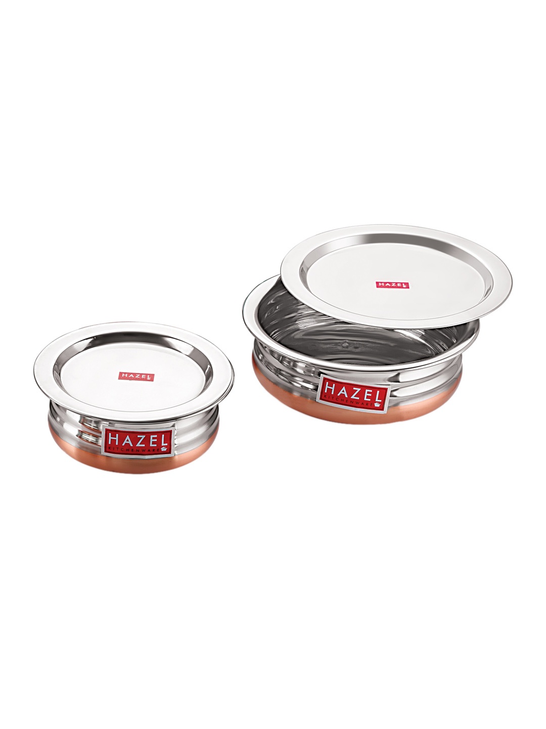 

HAZEL Set Of 2 Copper Bottom Container Urli with Lid, Silver