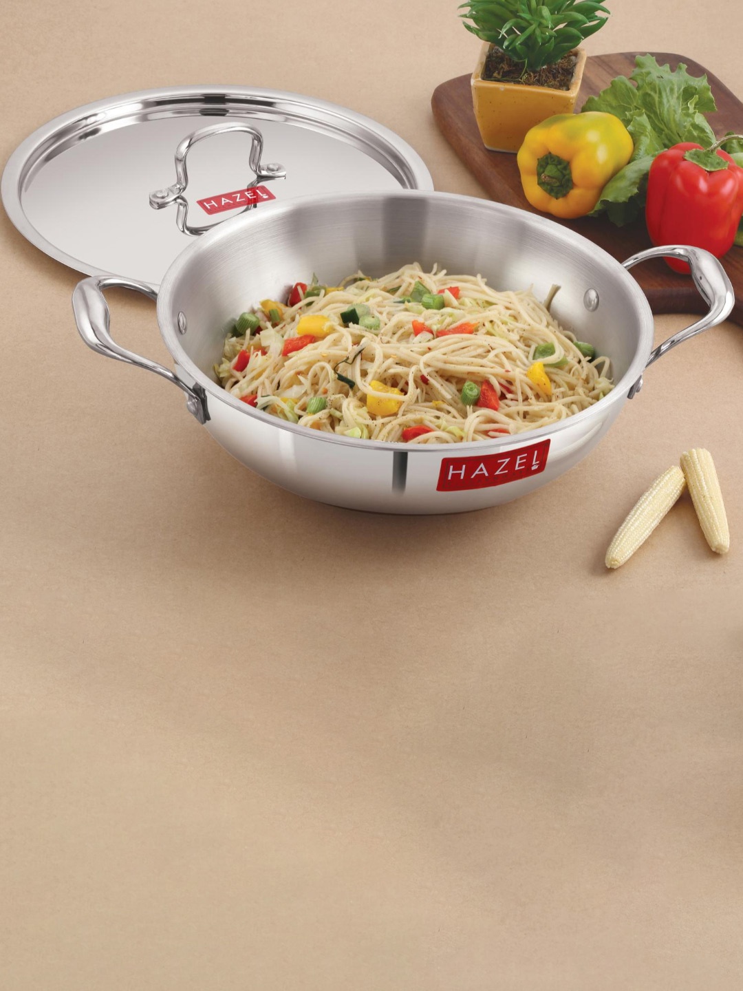 

HAZEL Triply Stainless Steel Induction Bottom Kadhai With Lid 1.5 Litre, Silver
