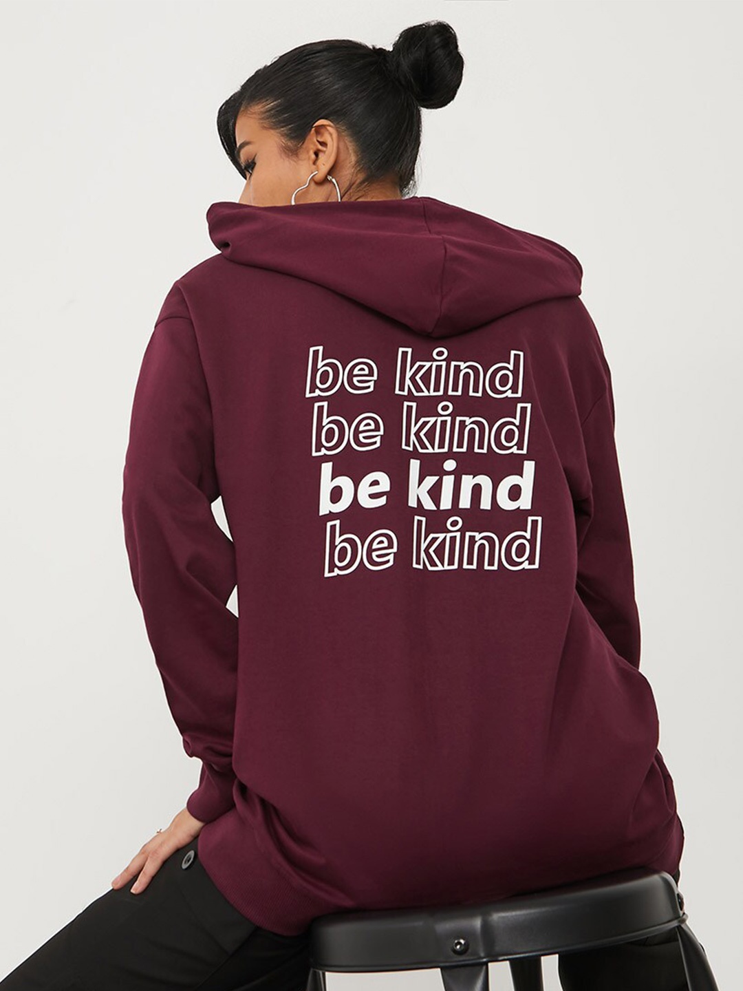 

Styli Printed Cotton Hooded Sweatshirt, Burgundy