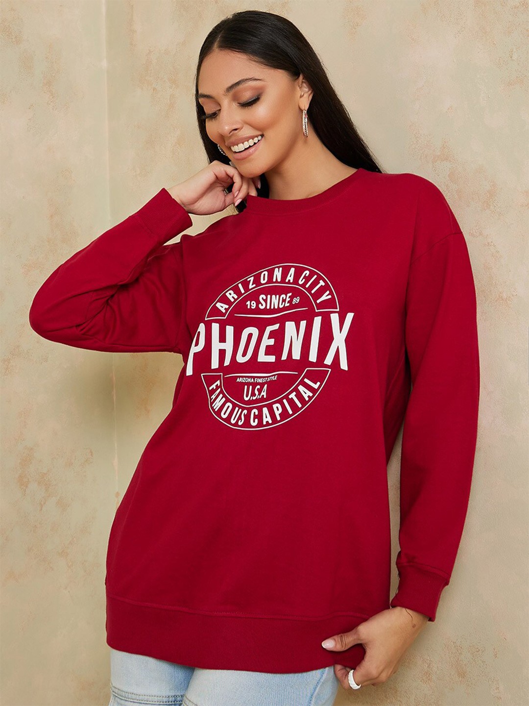 

Styli Women Burgundy Printed Sweatshirt