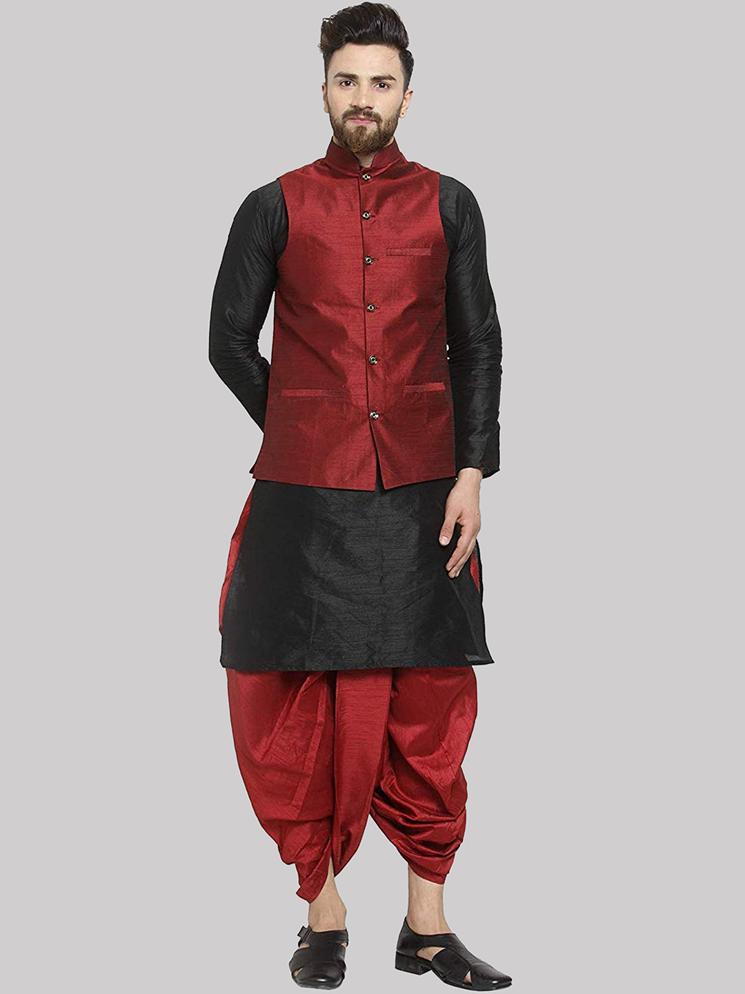 

ROYAL KURTA Men Silk Blend Kurta with Dhoti Pant, Black