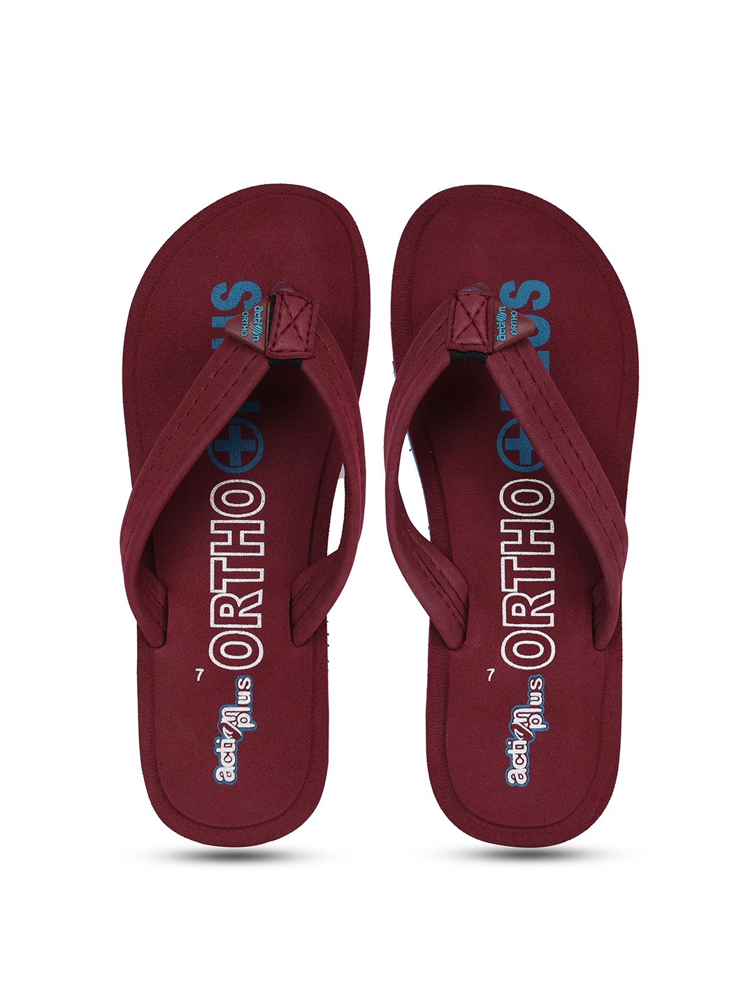 

Action Plus Women Maroon & Blue Printed Thong Flip-Flops