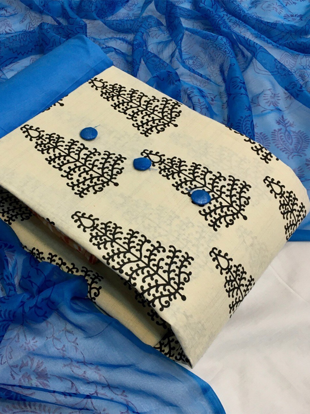 

MORLY Printed Unstitched Dress Material, Blue