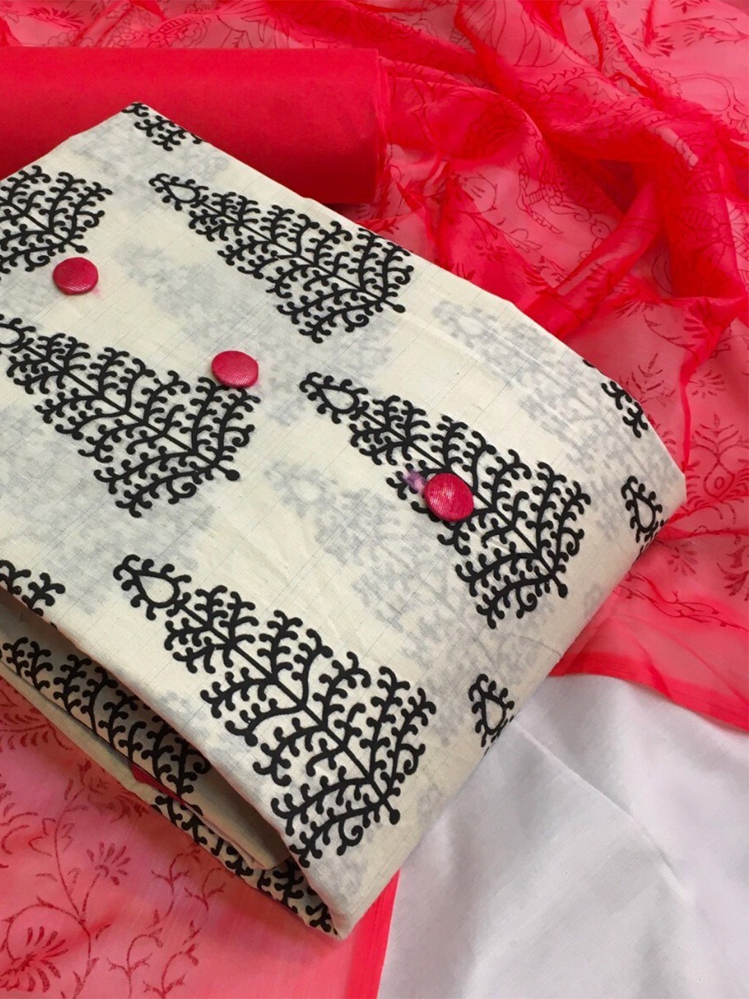 

MORLY Printed Unstitched Dress Material, Beige