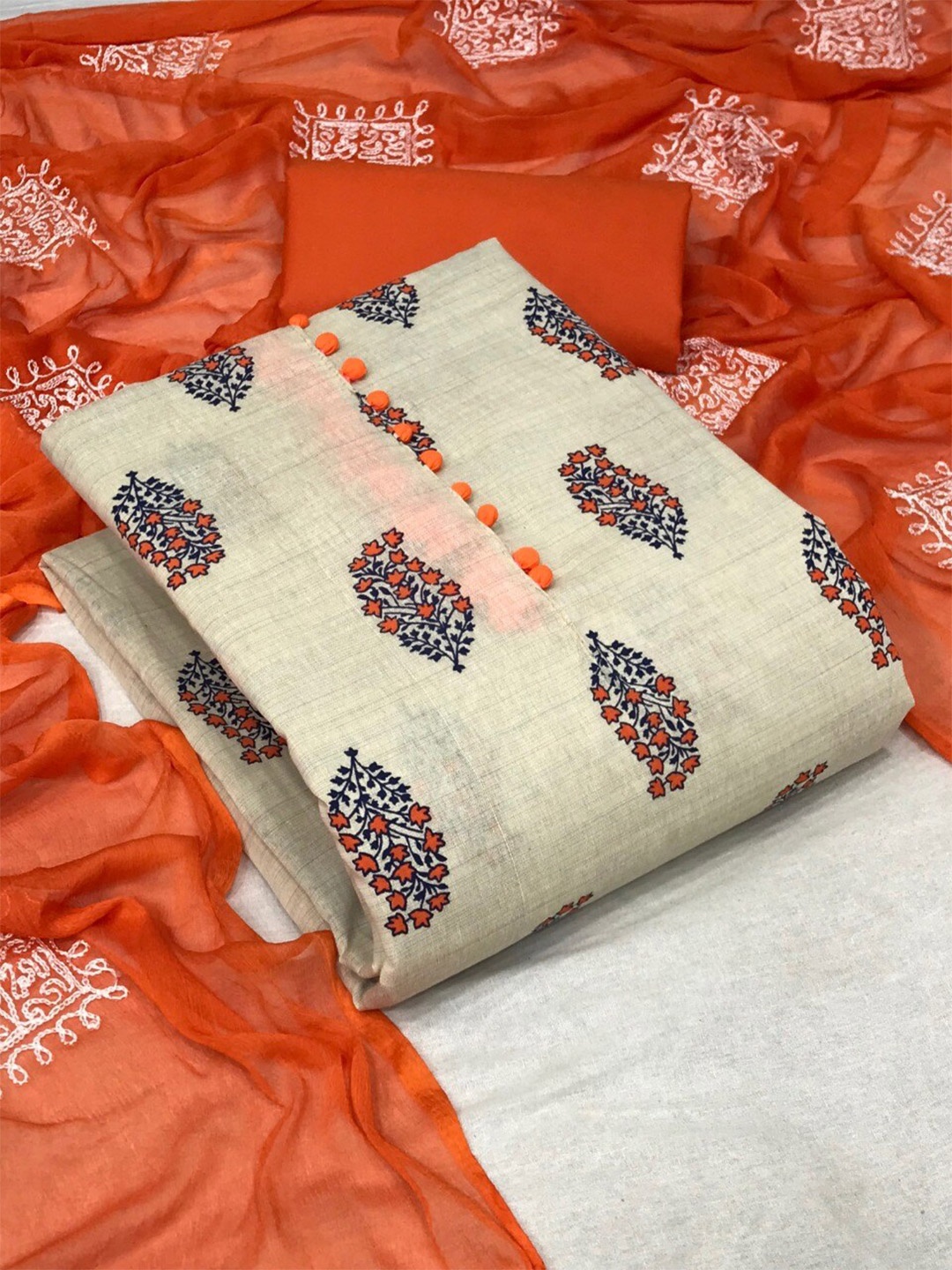 

MORLY Printed Unstitched Dress Material, Beige