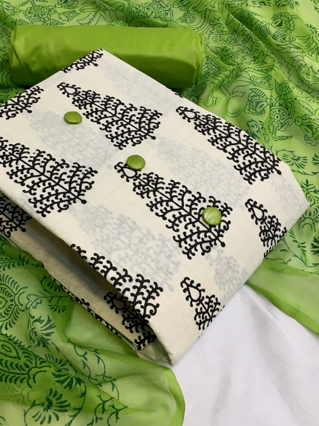 

MORLY Printed Unstitched Dress Material, Beige