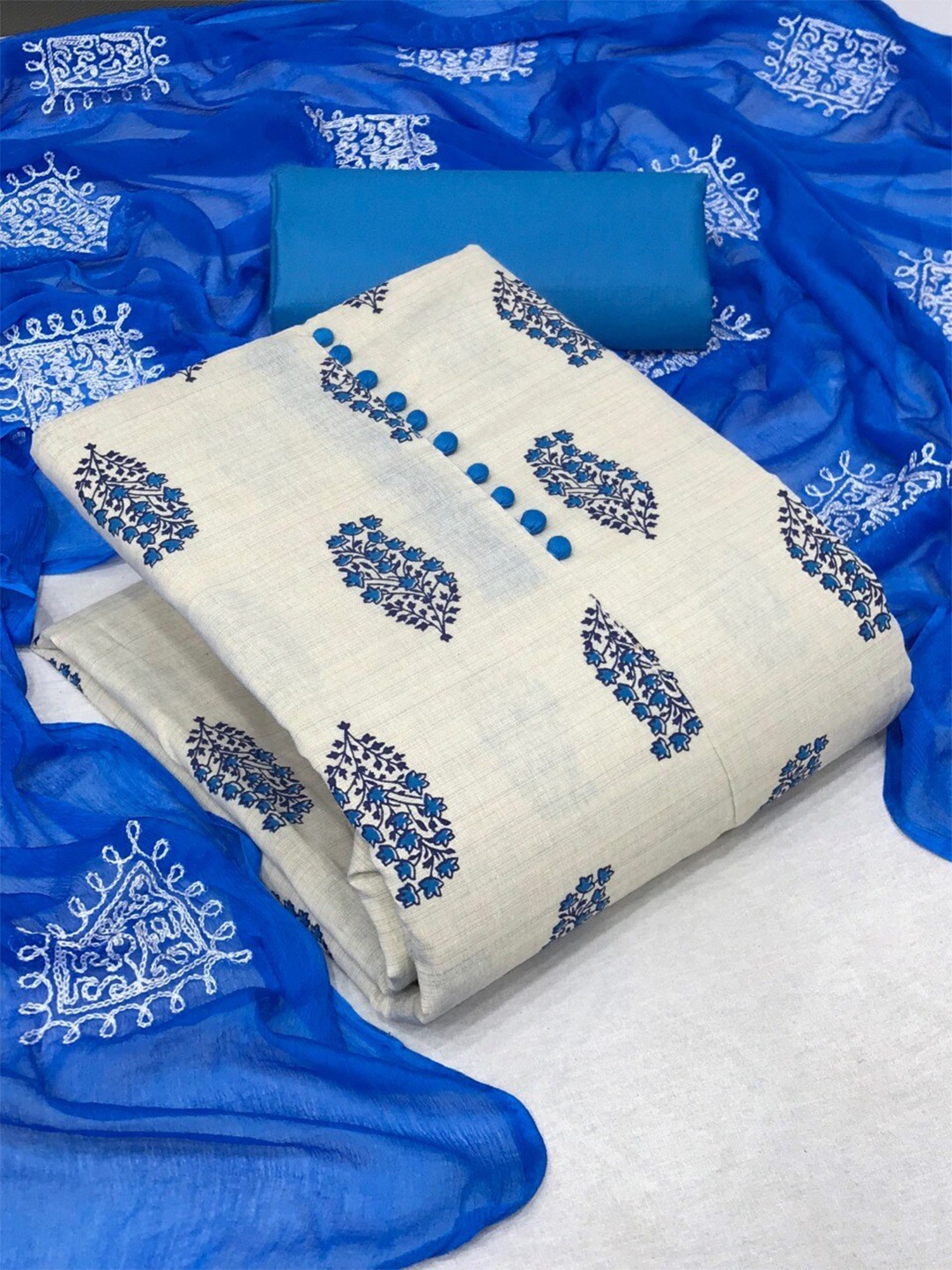 

MORLY Printed Unstitched Dress Material, Blue