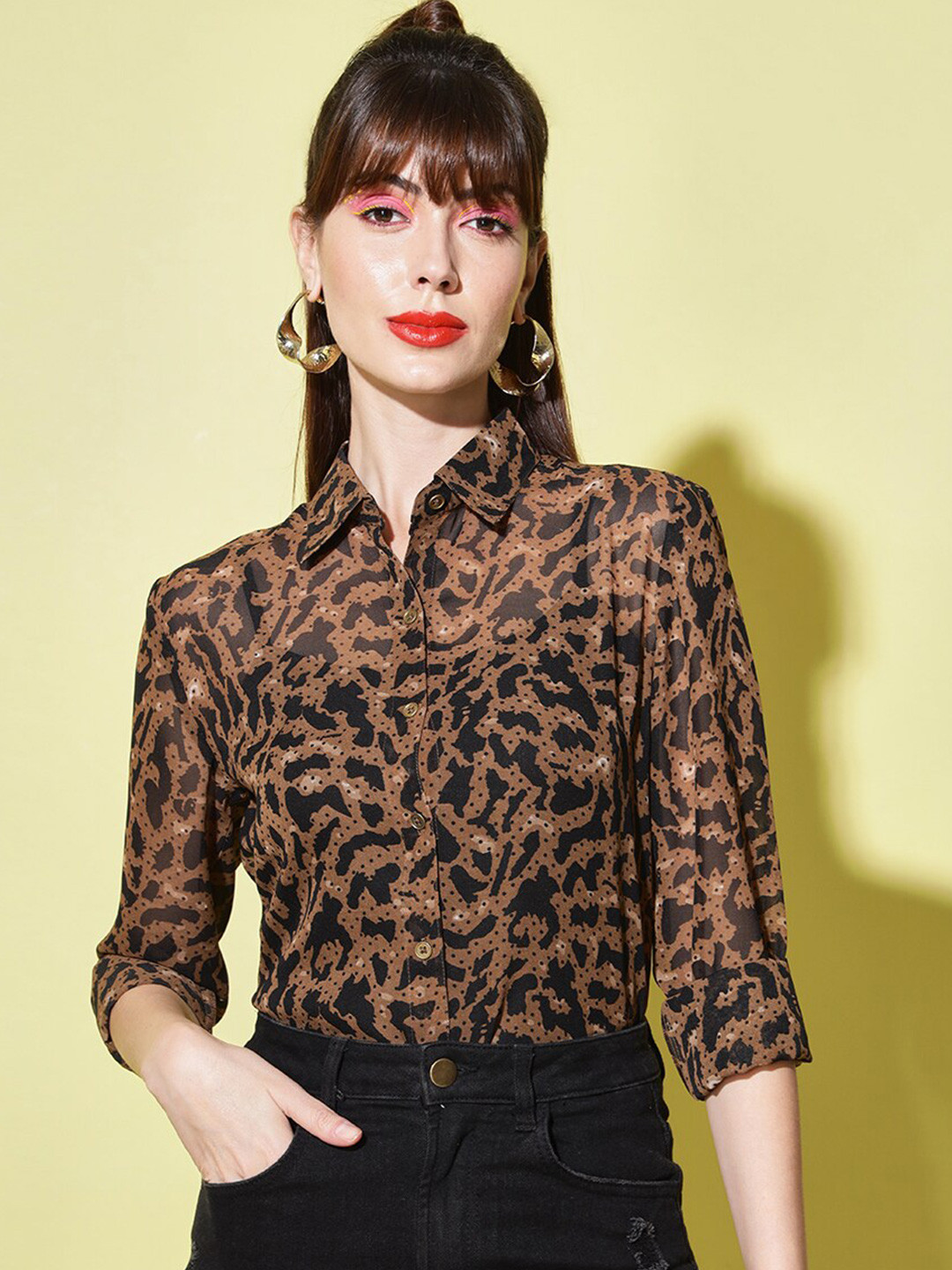 

Slenor Women Animal Printed Casual Shirt, Brown