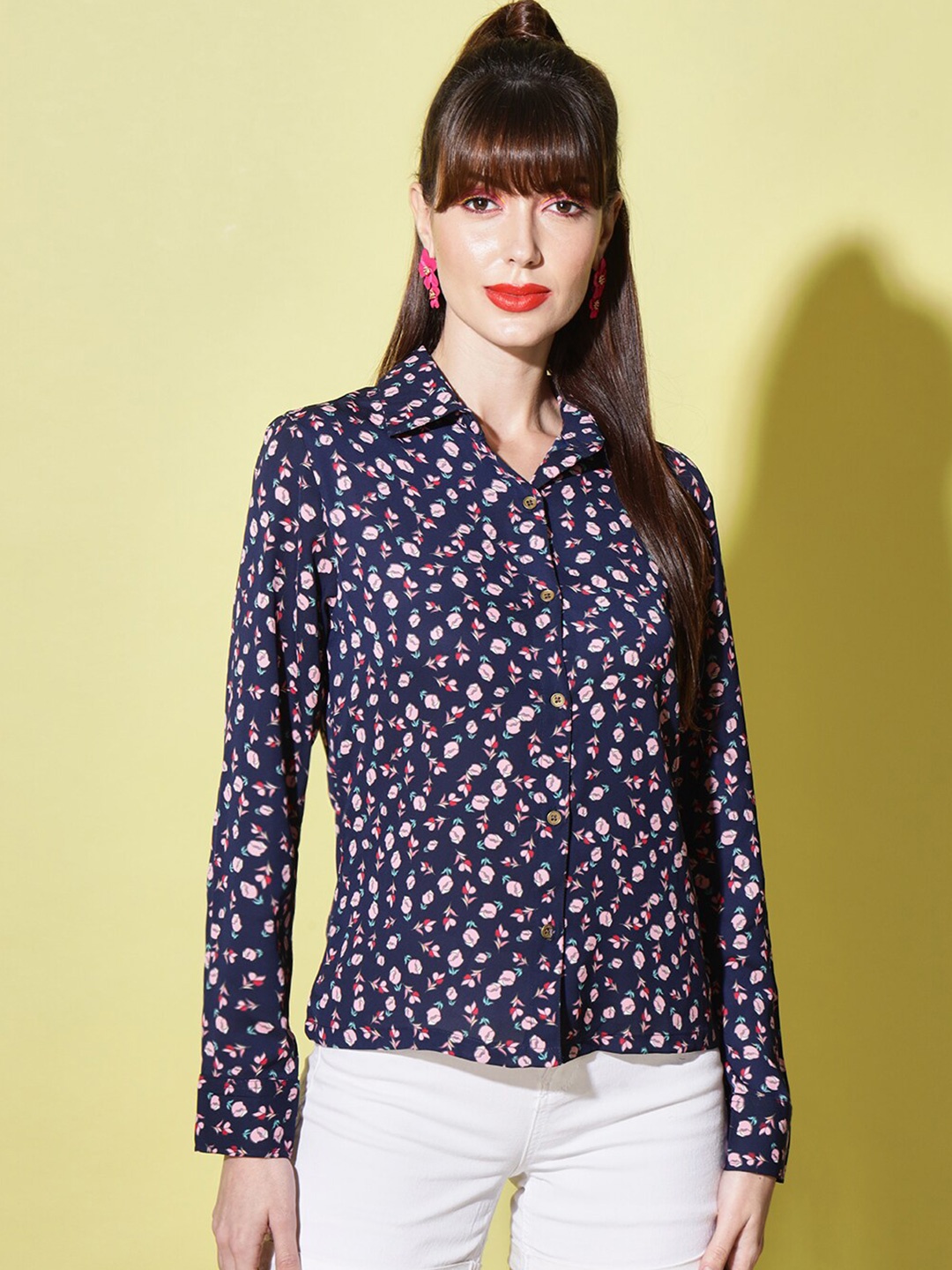 

Slenor Women Navy Blue Floral Printed Casual Shirt