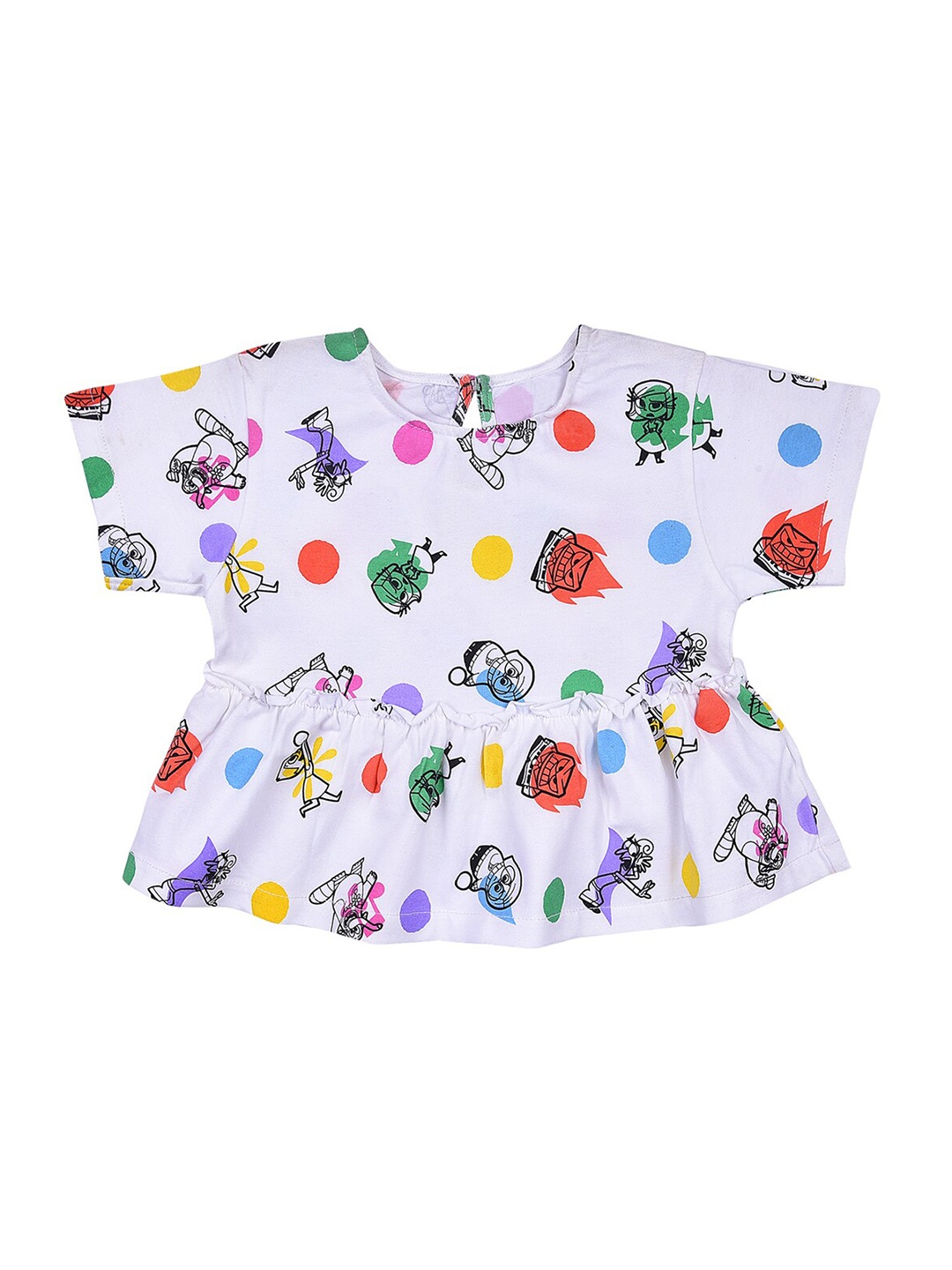 

Wish Karo White Print Pure Cotton Peplum Top