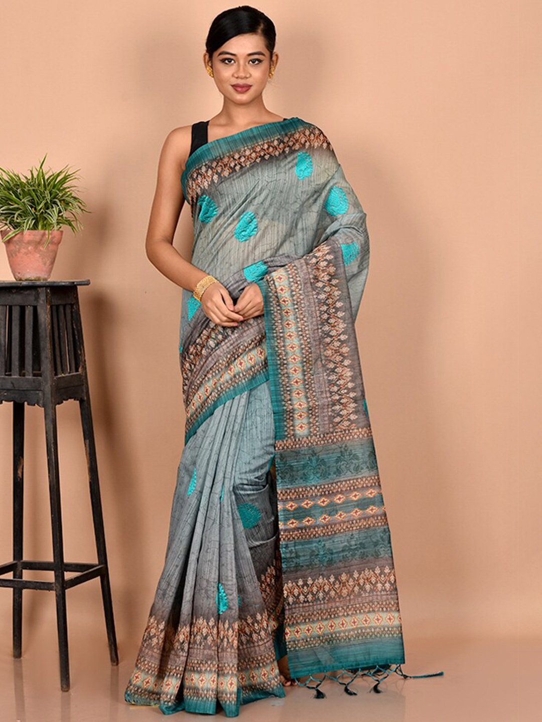 

AllSilks Green & Beige Ethnic Motifs Pure Cotton Saree