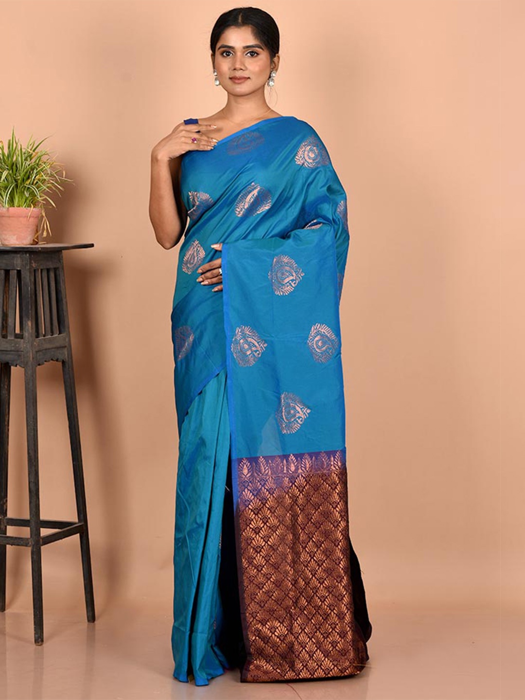 

AllSilks Blue & Purple Woven Design Silk Blend Kanjeevaram Saree