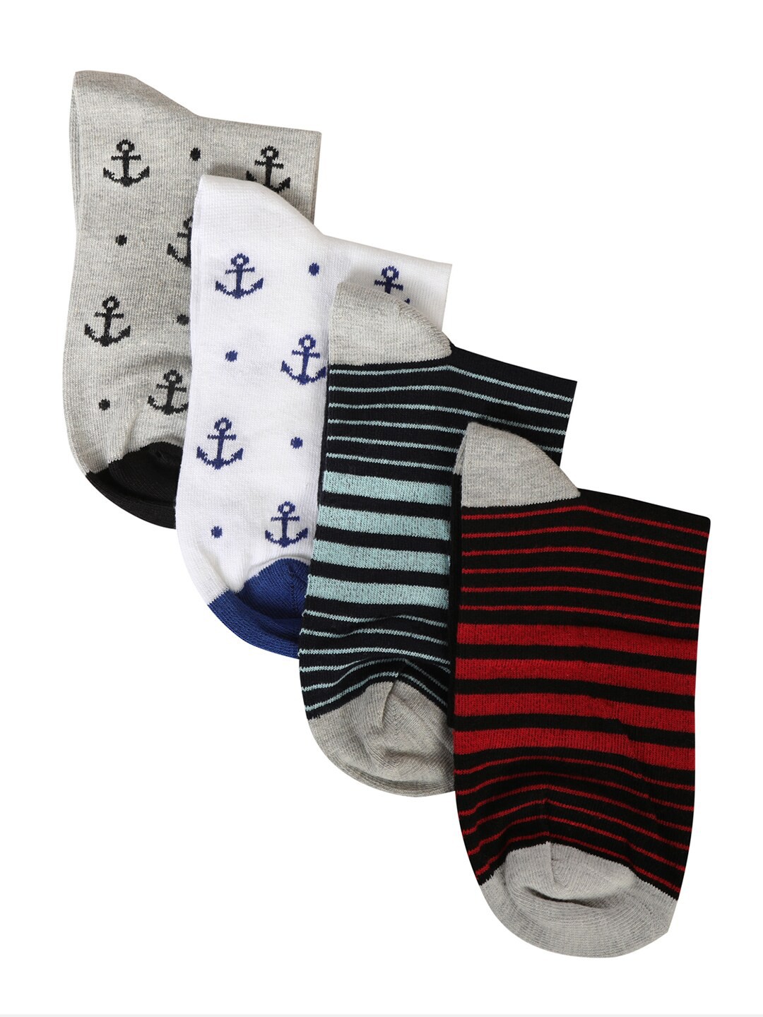 

THE DAILY OUTFITS Men Pack Of 4 Patterned Ankle-Length Socks, Grey