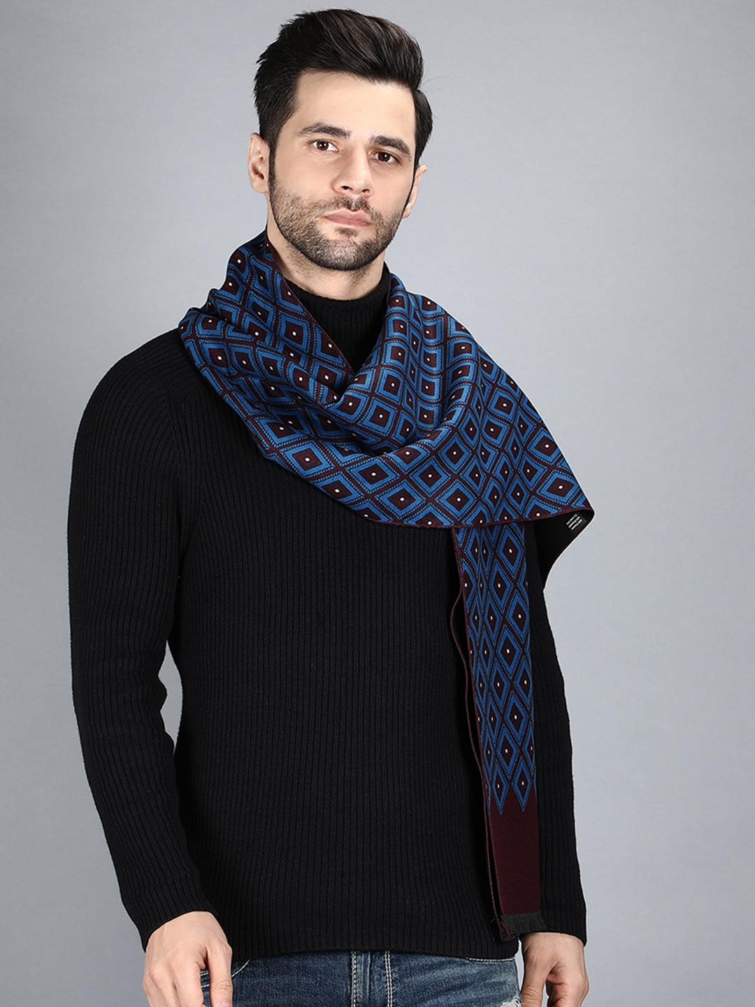 

Alvaro Castagnino Men Blue & Maroon Diamond Printed Muffler
