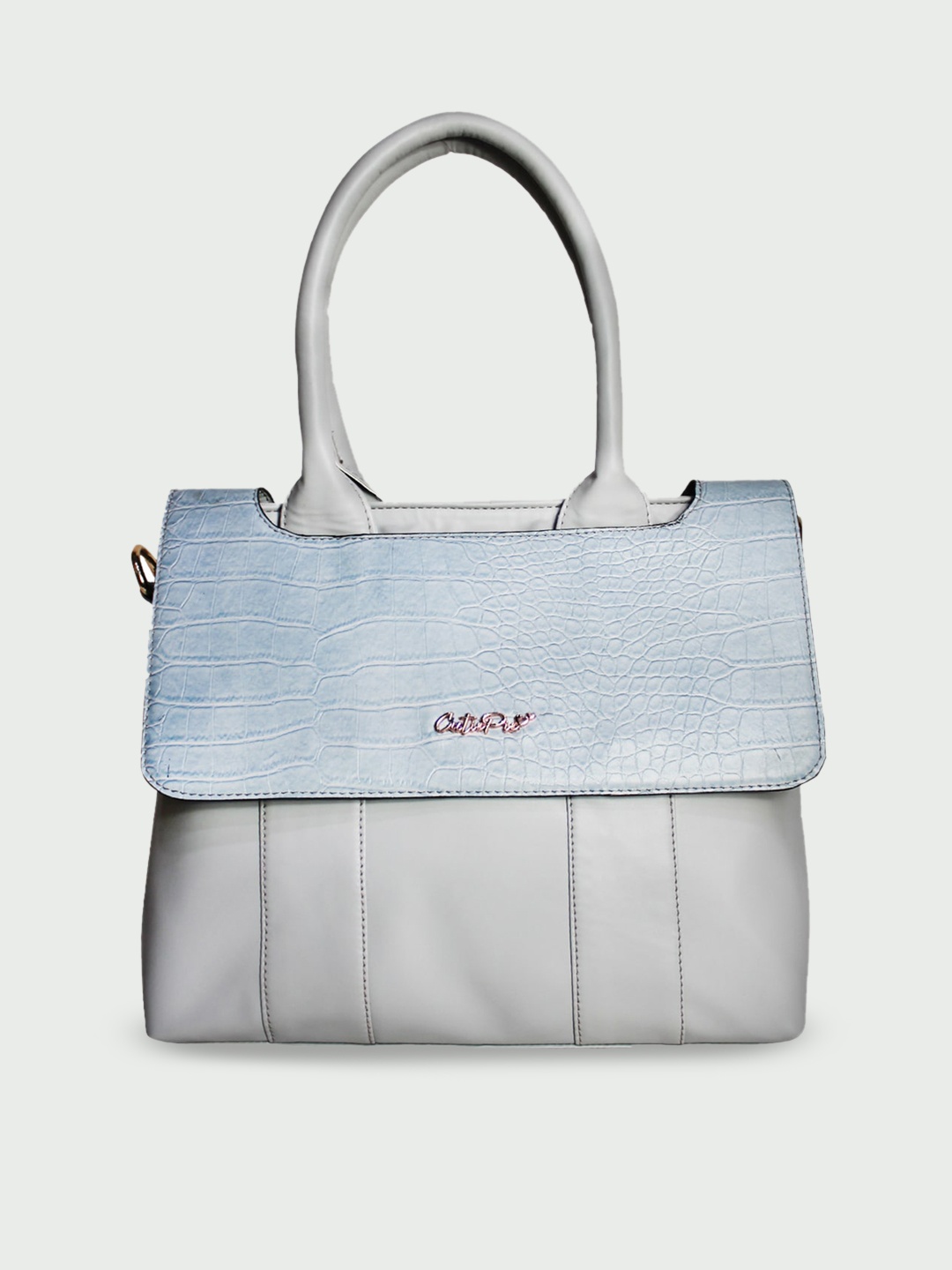 

shashvi Grey Textured PU Structured Handheld Bag