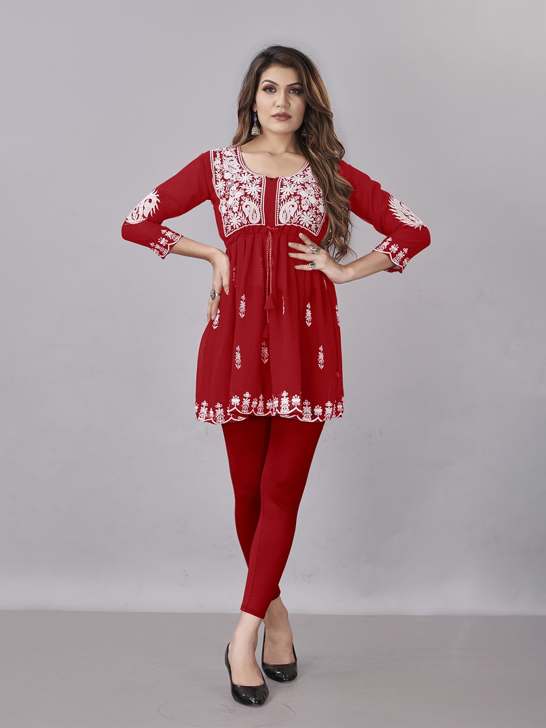 

Fashion FRICKS Red Floral Embroidered Kurti