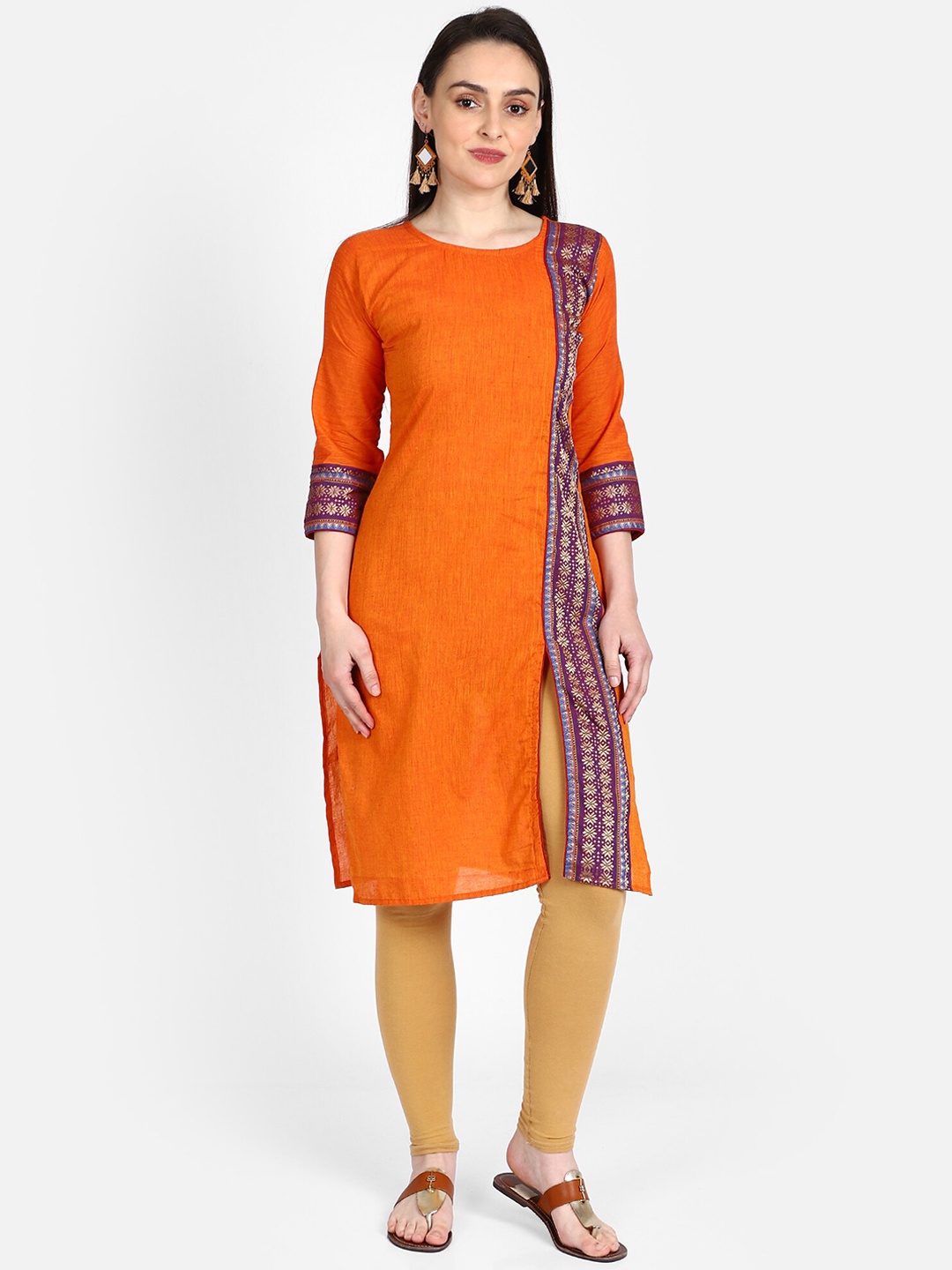 

Resha Women Orange & Purple Ethnic Motifs Indie Prints Khadi Cotton Handloom Kurta