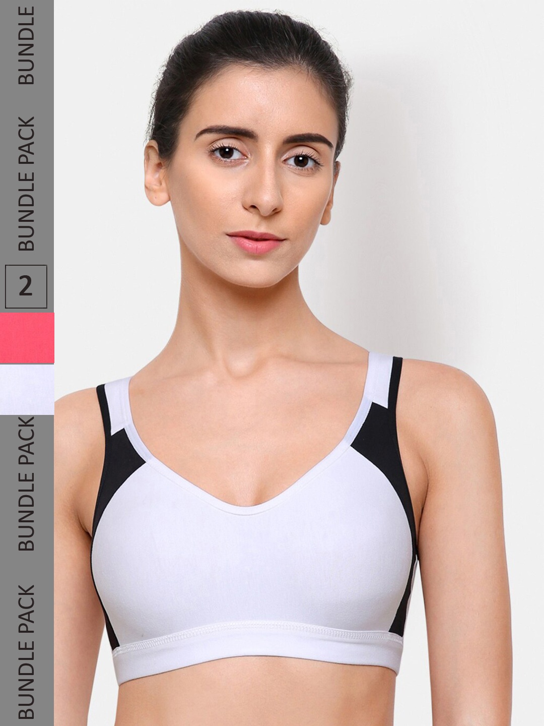 

College Girl Pack Of 2 White & Coral Workout Bra