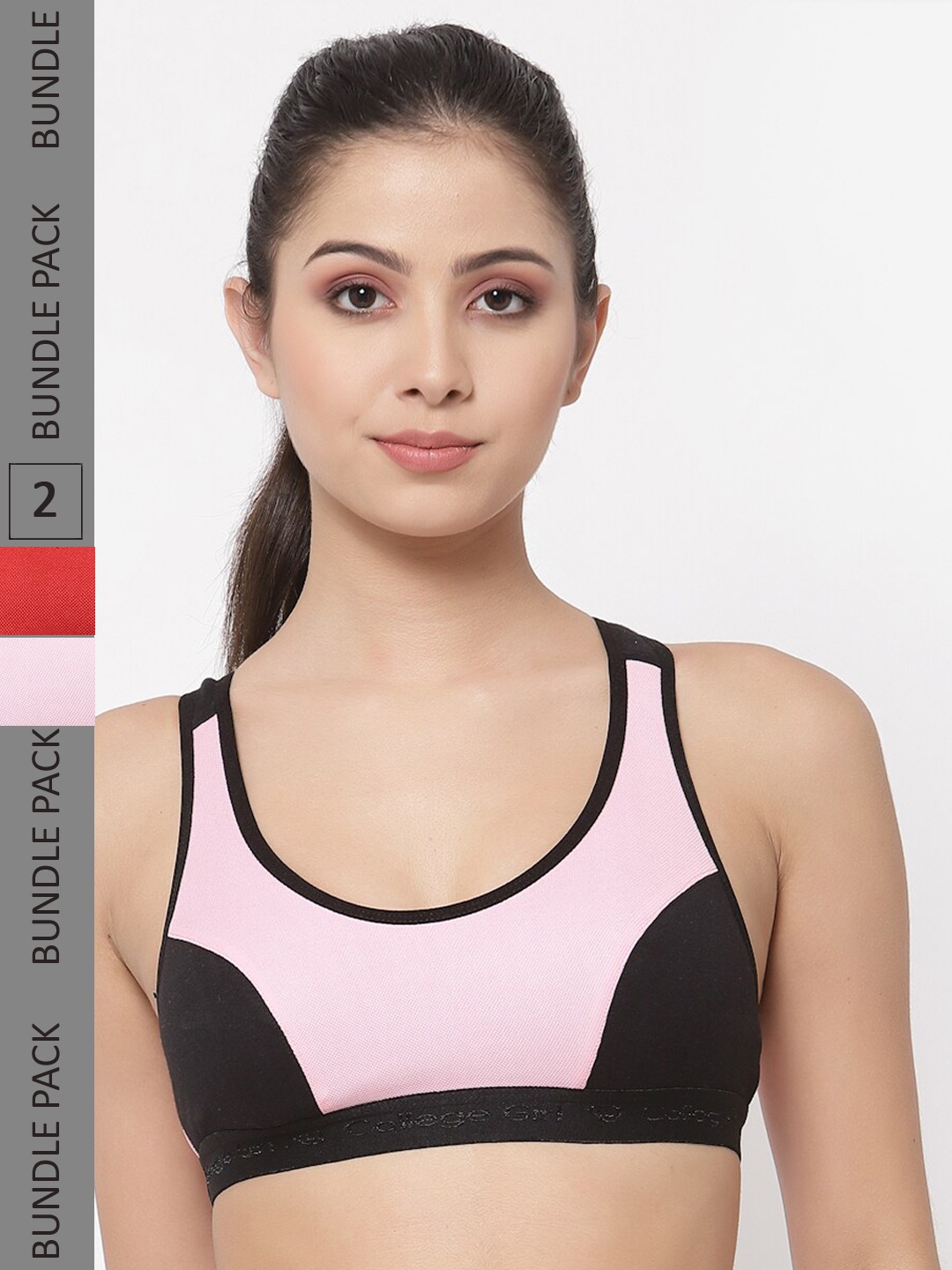 

College Girl Pack Of 2 Red & Pink Workout Bra