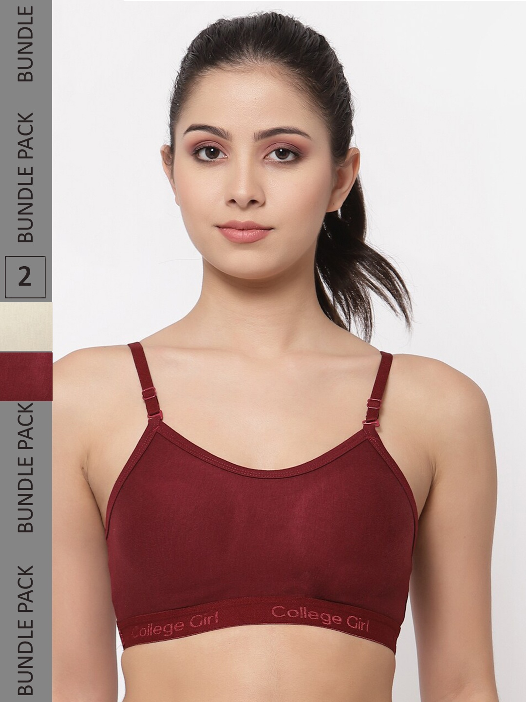 

College Girl Pack Of 2 Nude-Coloured & Maroon Workout Bra