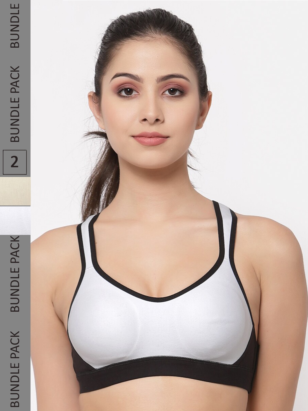 

College Girl Pack Of 2 Nude-Coloured & White Workout Bra