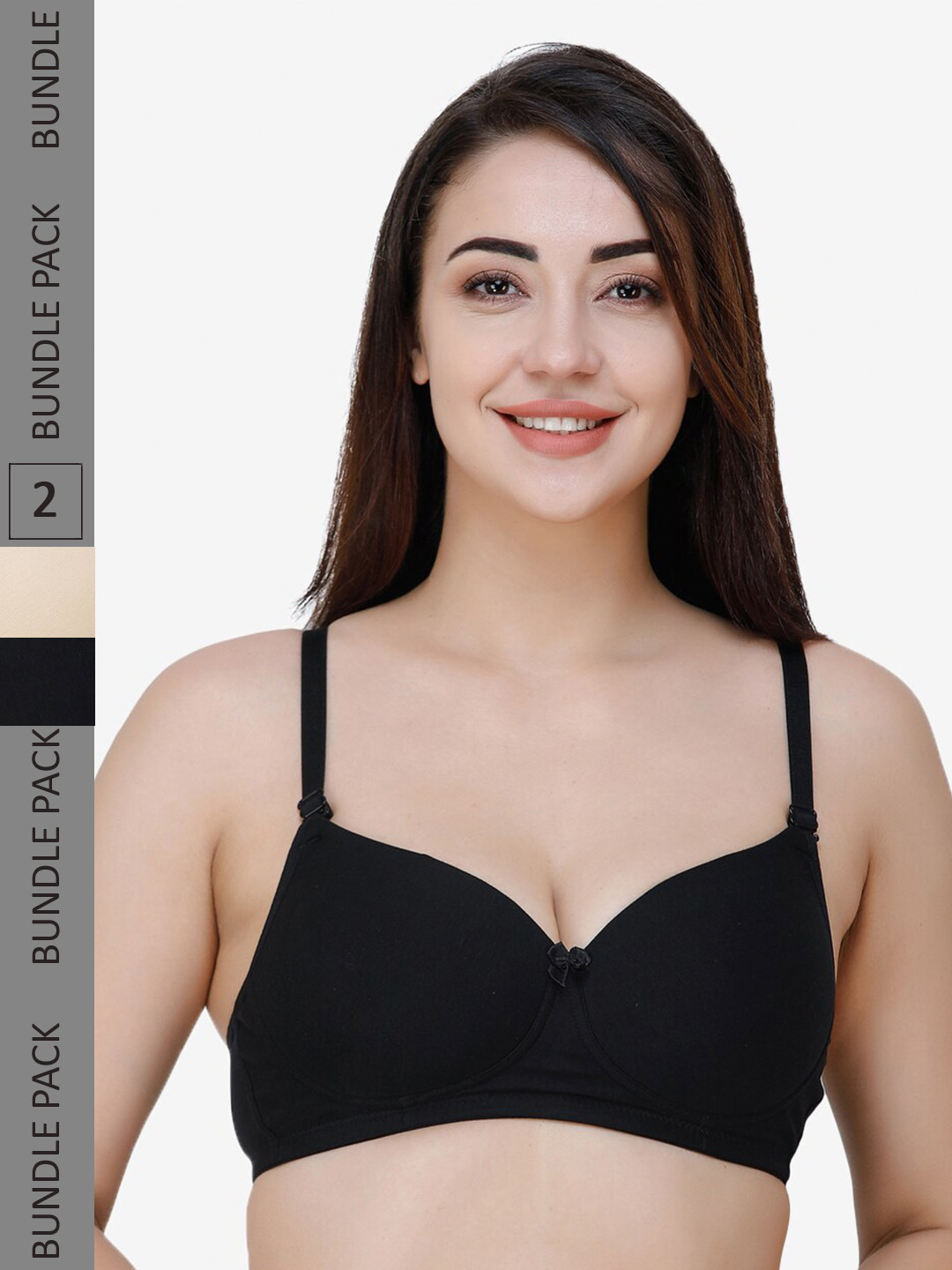 

College Girl Pack Of 2 Black & Nude-Coloured Lightly Padded T-Shirt Bra