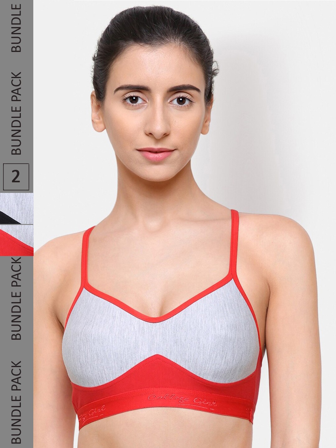 

College Girl Pack Of 2 Black & Red Workout Bra
