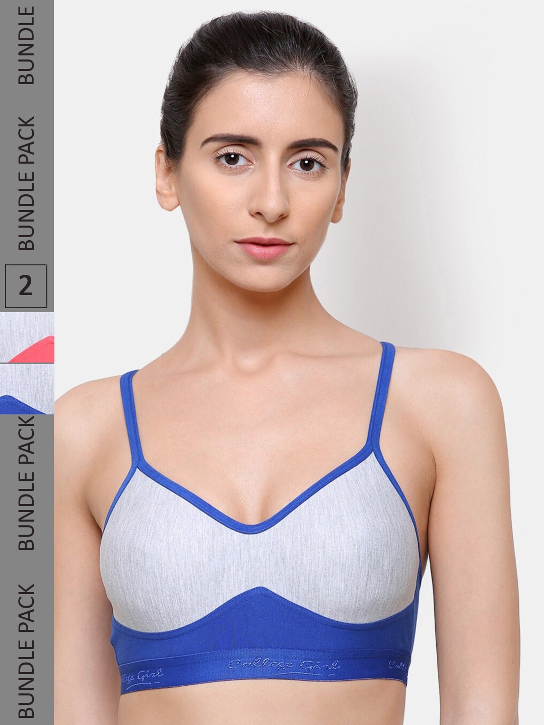 

College Girl Pack Of 2 Blue & Coral Workout Bra
