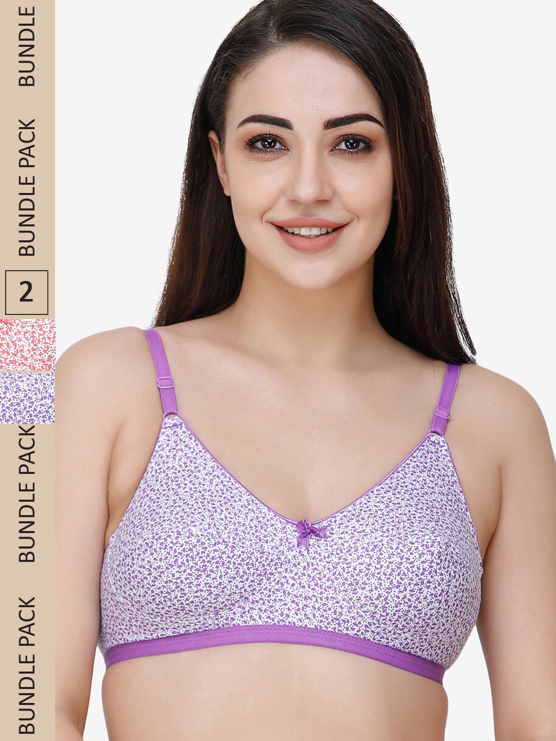 

College Girl Pack Of 2 Floral Printed Bra, Pink