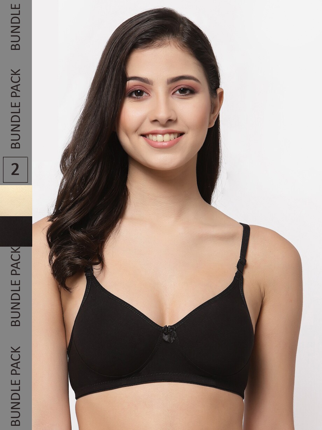 

College Girl Pack Of 2 Black & Nude-Coloured Lightly Padded T-Shirt Bra