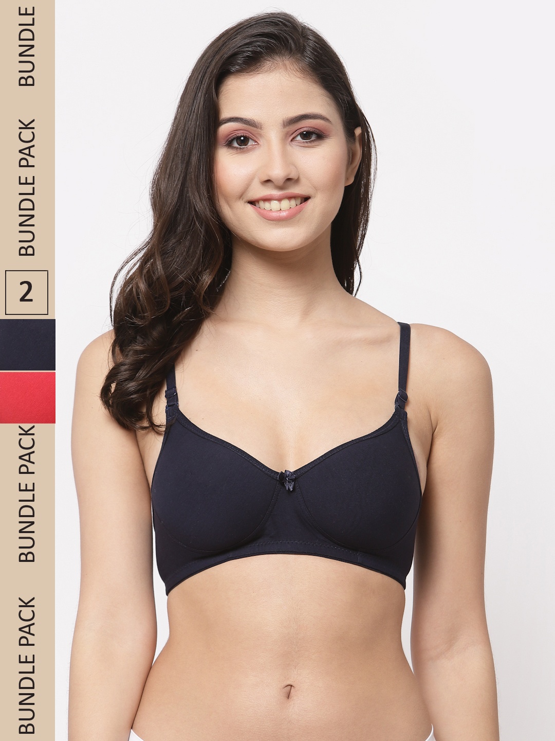 

College Girl Navy Blue & Red Pack of 2 Non Wired Lightly Padded Bra