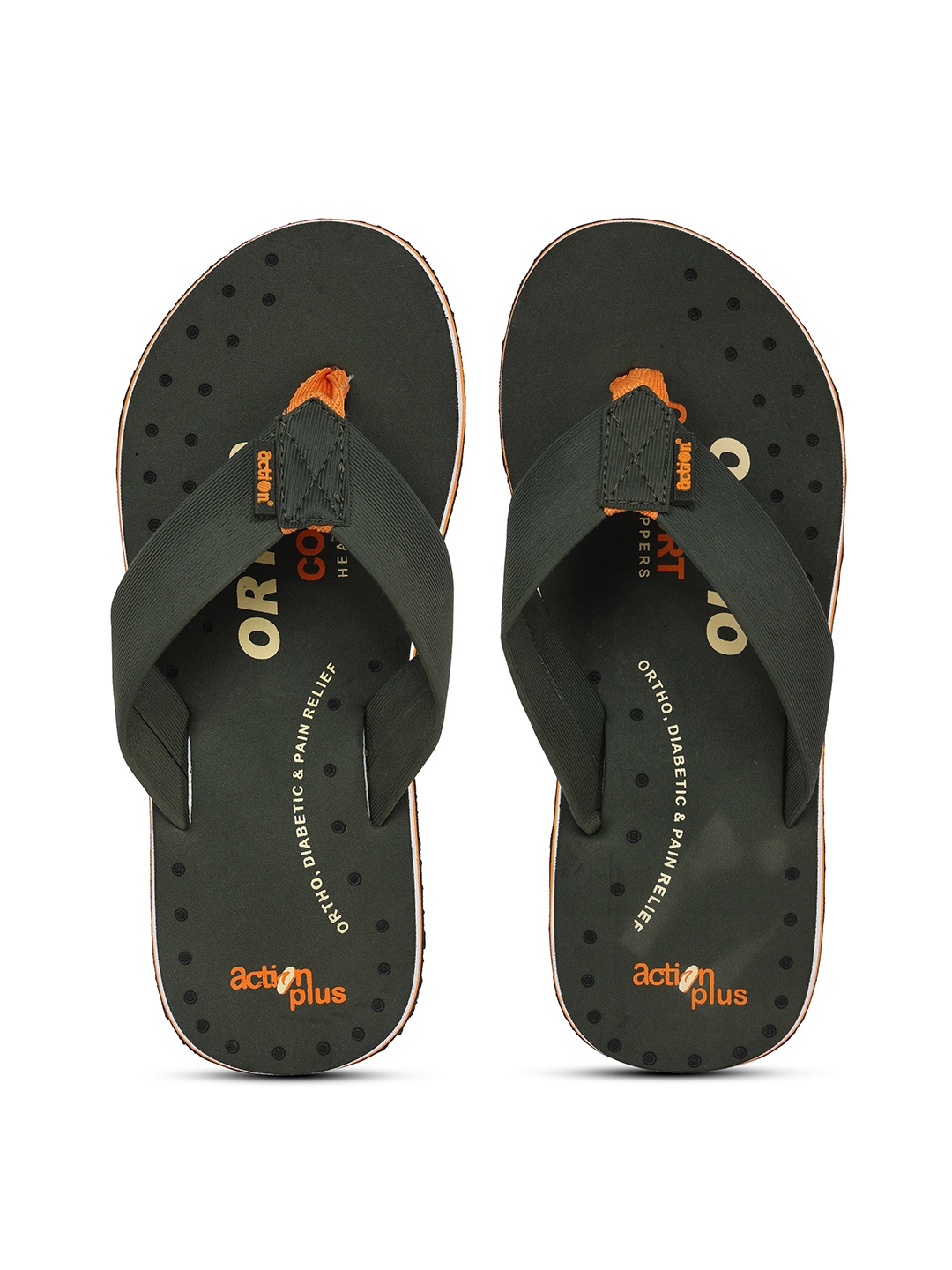 

Action Plus Men Olive Green & Orange Printed Thong Flip-Flops