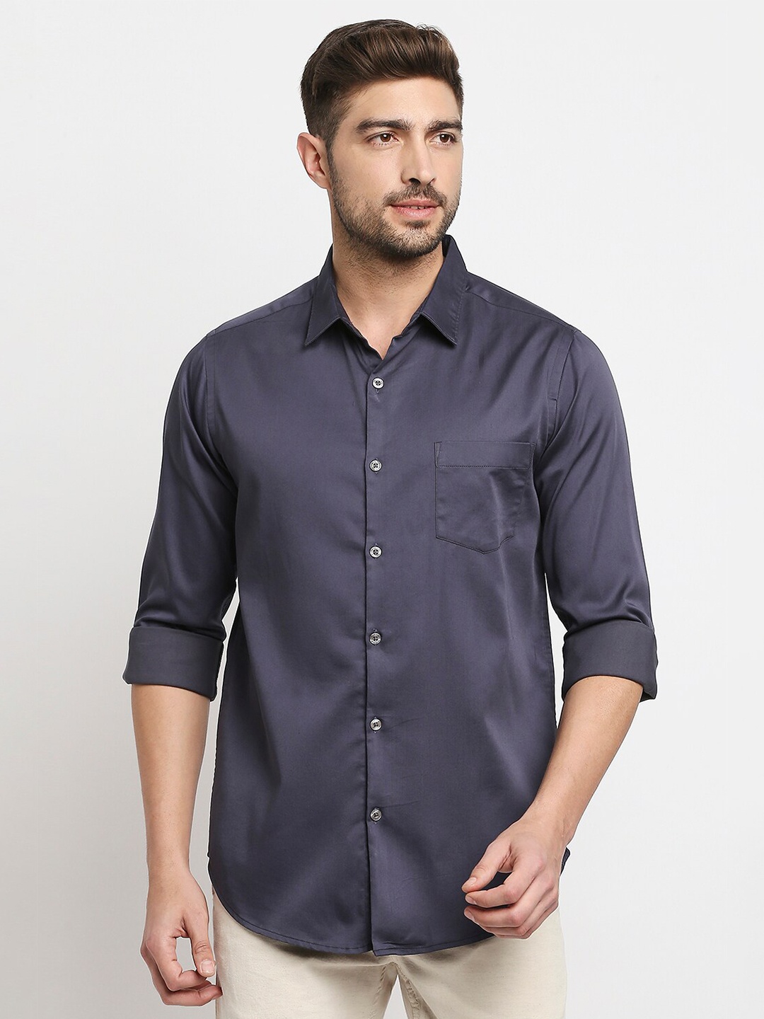 

VALEN CLUB Men Grey Slim Fit Casual Shirt