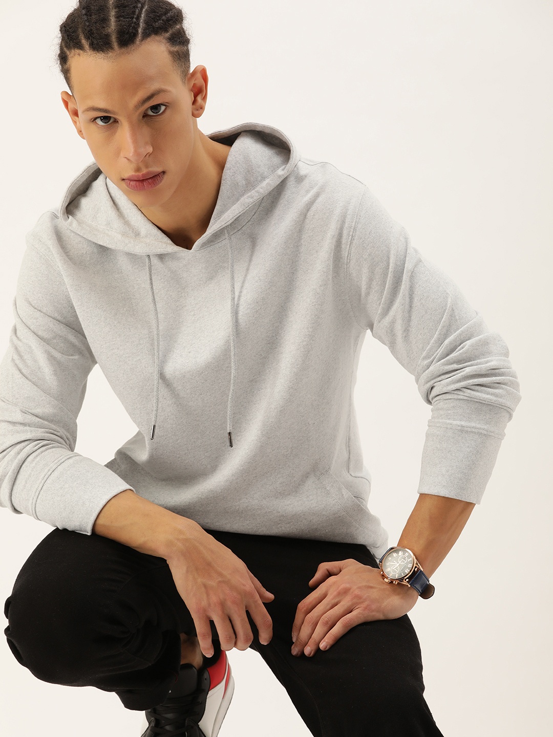 

Kook N Keech Men Grey Solid Pure Cotton Hooded Sweatshirt, White