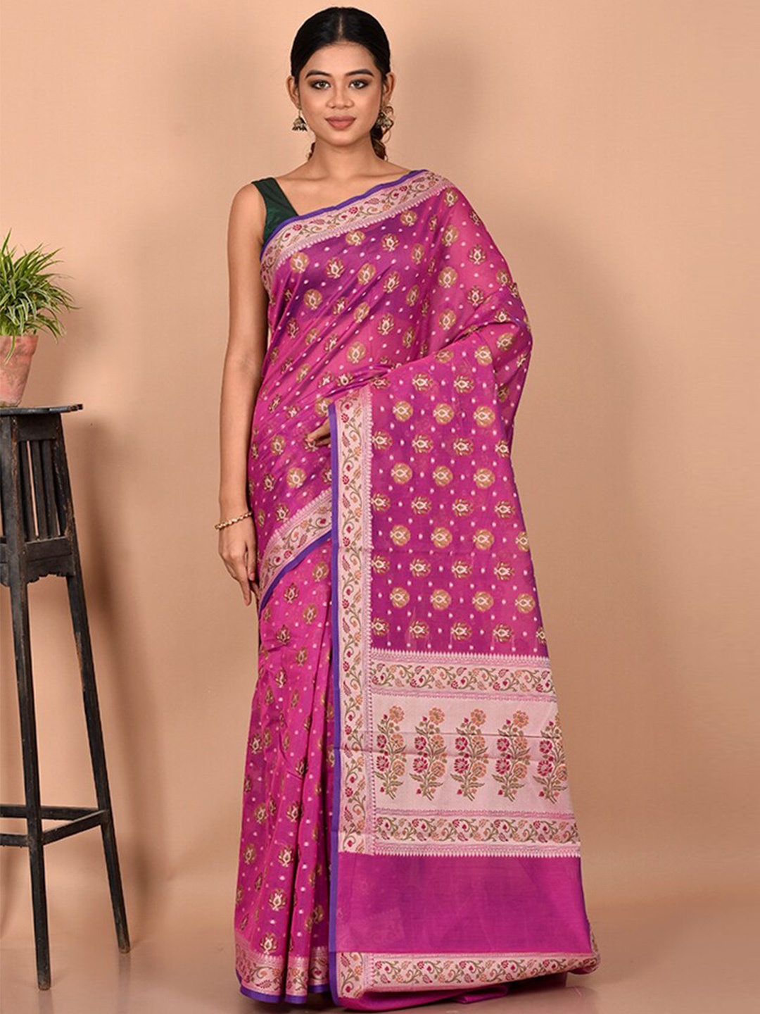 

AllSilks Purple & Blue Woven Design Zari Silk Blend Saree