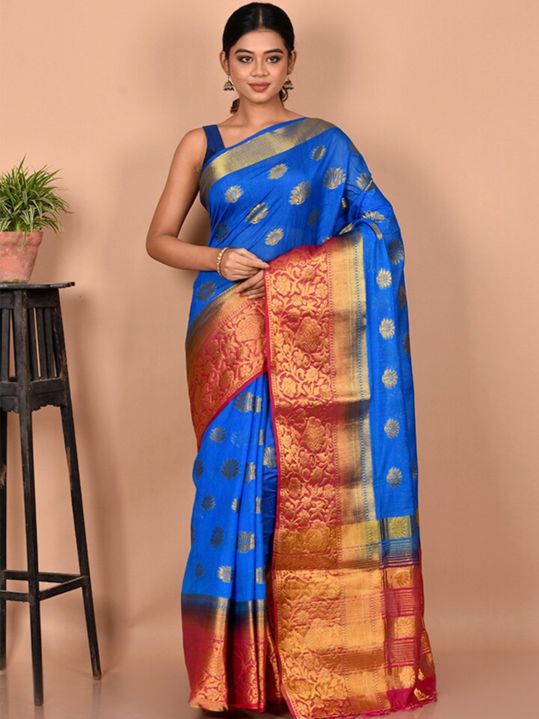 

AllSilks Blue & Pink Woven Design Zari Silk Blend Saree