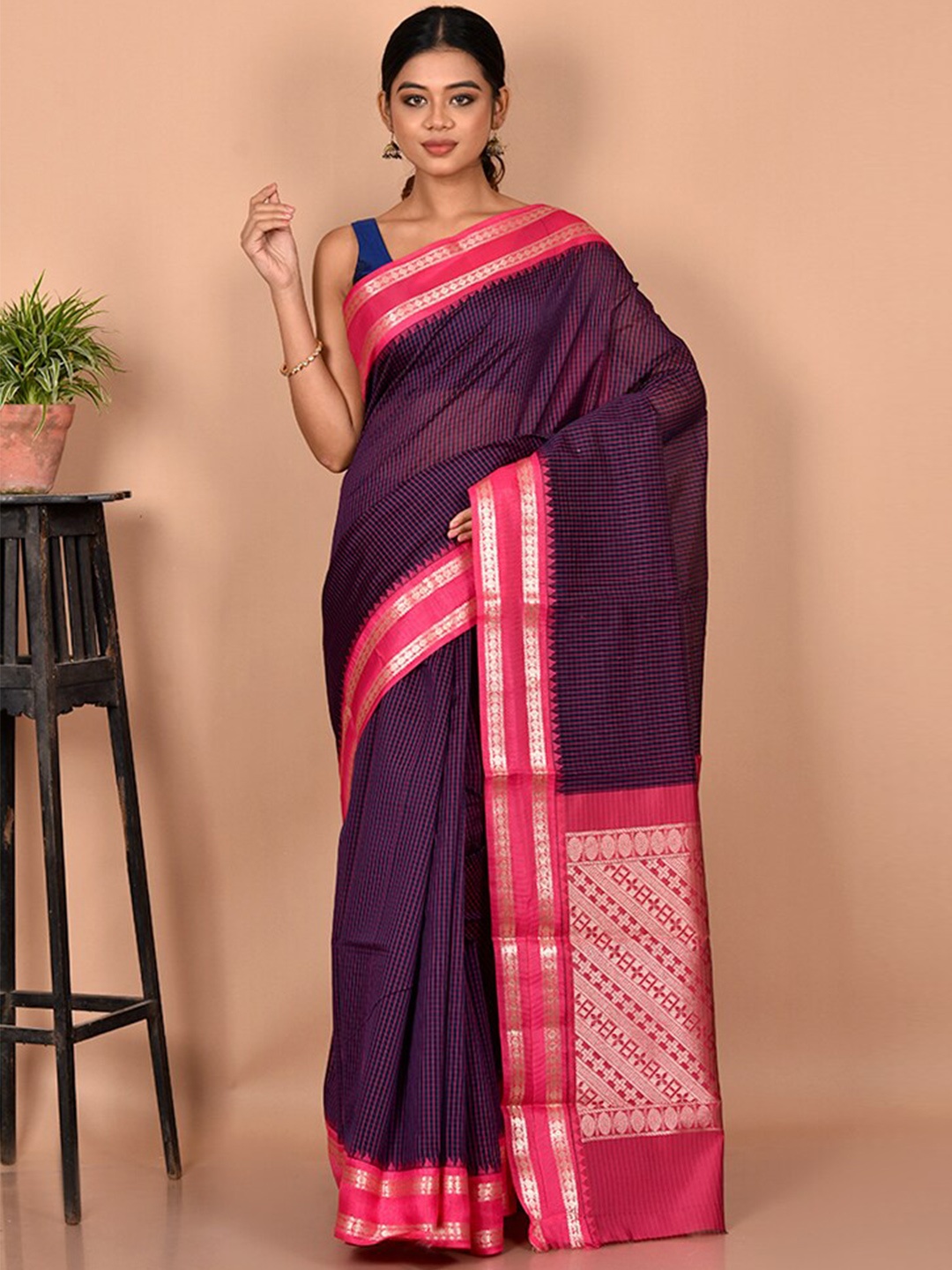 

AllSilks Purple & Pink Woven Design Zari Pure Cotton Saree