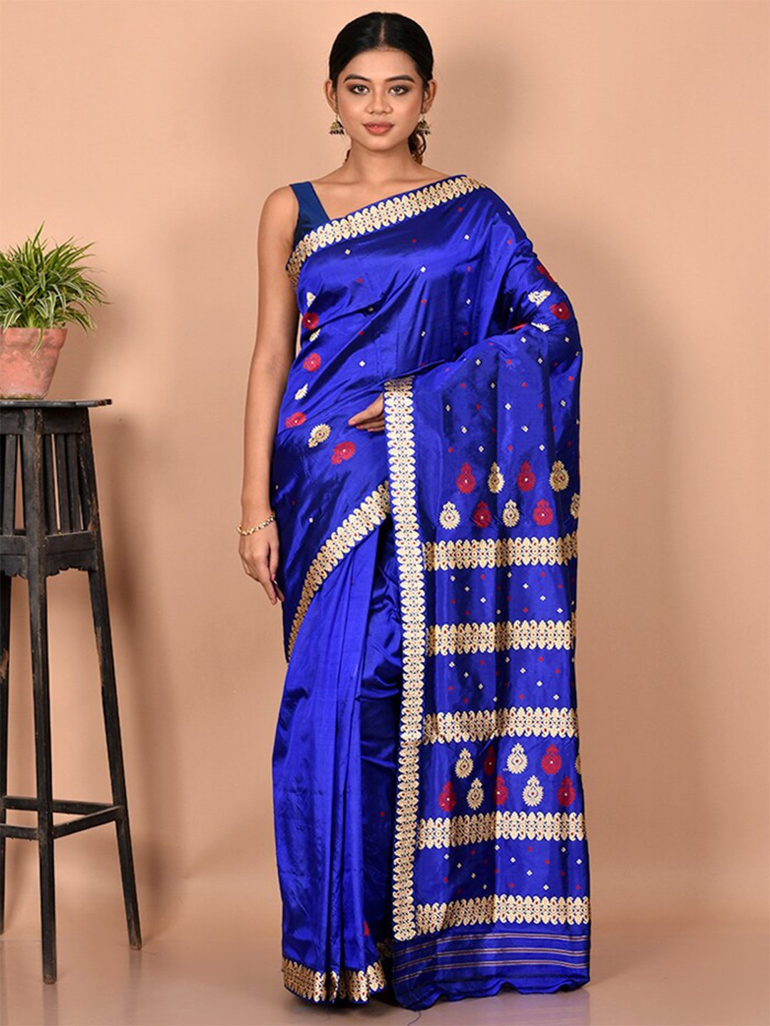 

AllSilks Blue & Pink Ethnic Motifs Zari Pure Silk Saree
