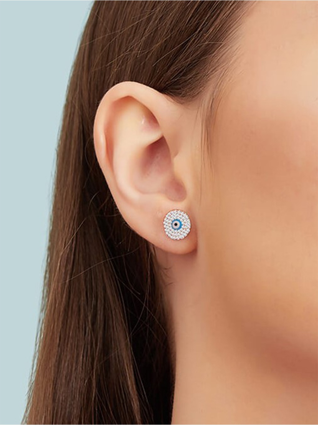 

Zavya Circular Cubic Zirconia Studded Evil Eye Oversized Studs, Gold
