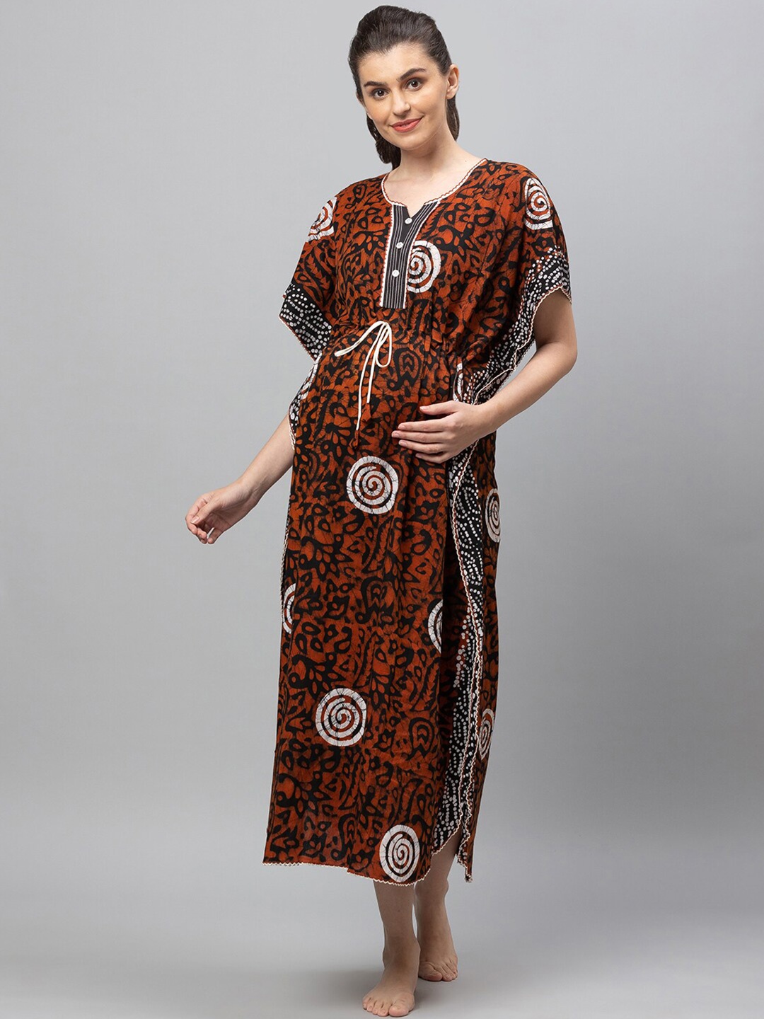 

AV2 Orange Printed Maternity Pure Cotton Nightdress