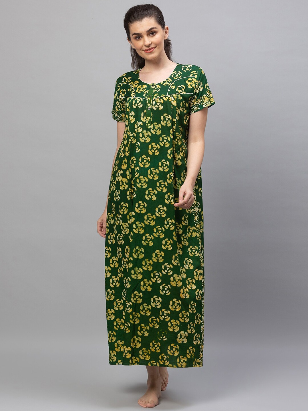 

AV2 Green Printed Maxi Pure Cotton Nightdress