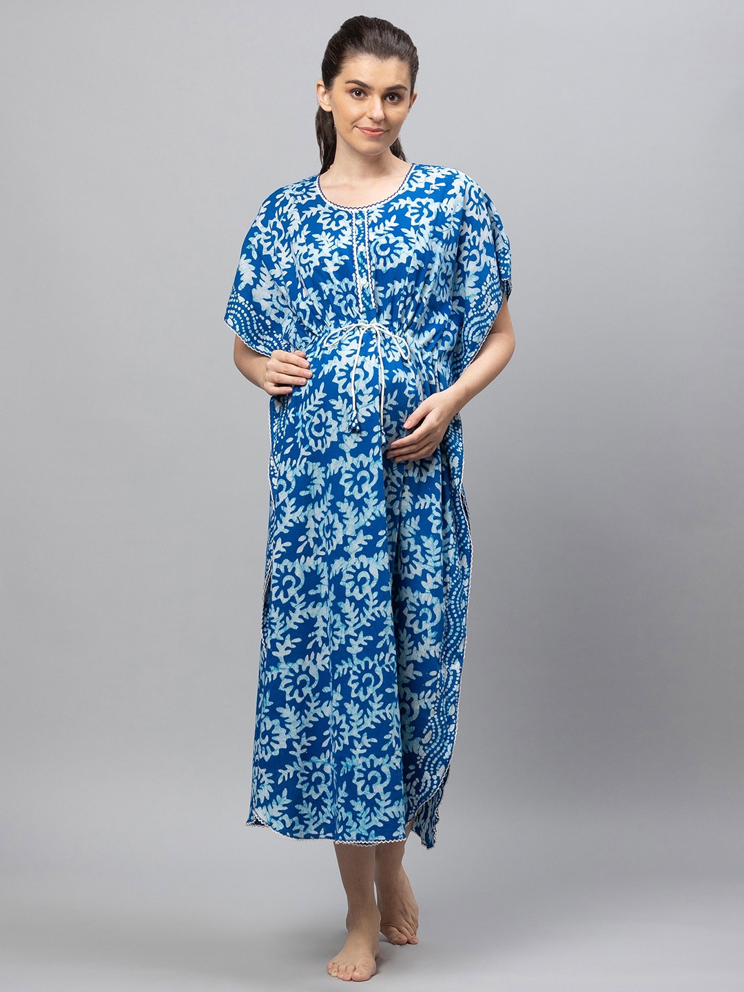 

AV2 Blue Printed Maxi Maternity Pure Cotton Nightdress