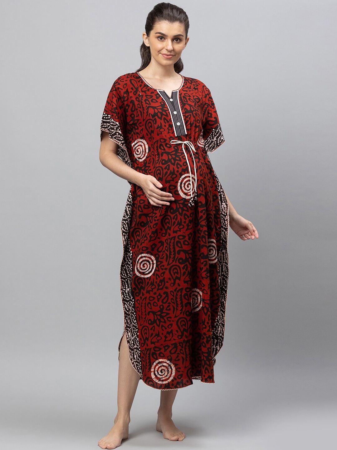 

AV2 Women Printed Cotton Maxi Maternity Nightdress, Red