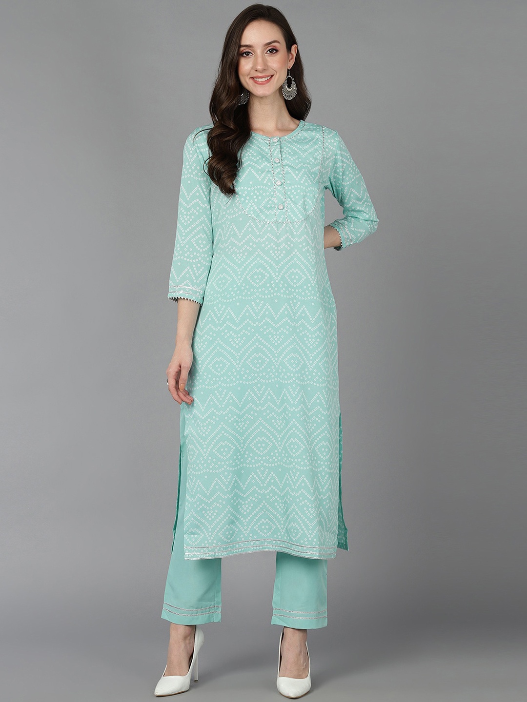 

AHIKA Bandhani Printed Crepe Kurta, Lime green